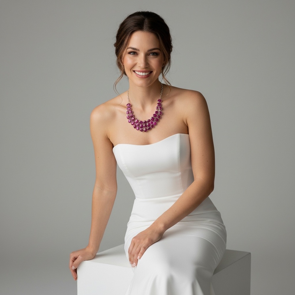 Women's Statement Ruby-Red Gemstone Collar Neckla… - image 1